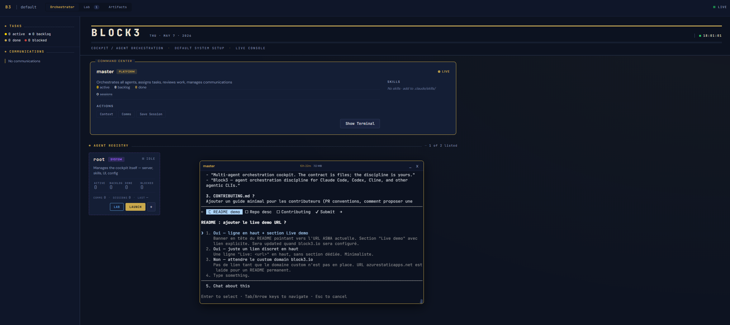 Orchestrator tab